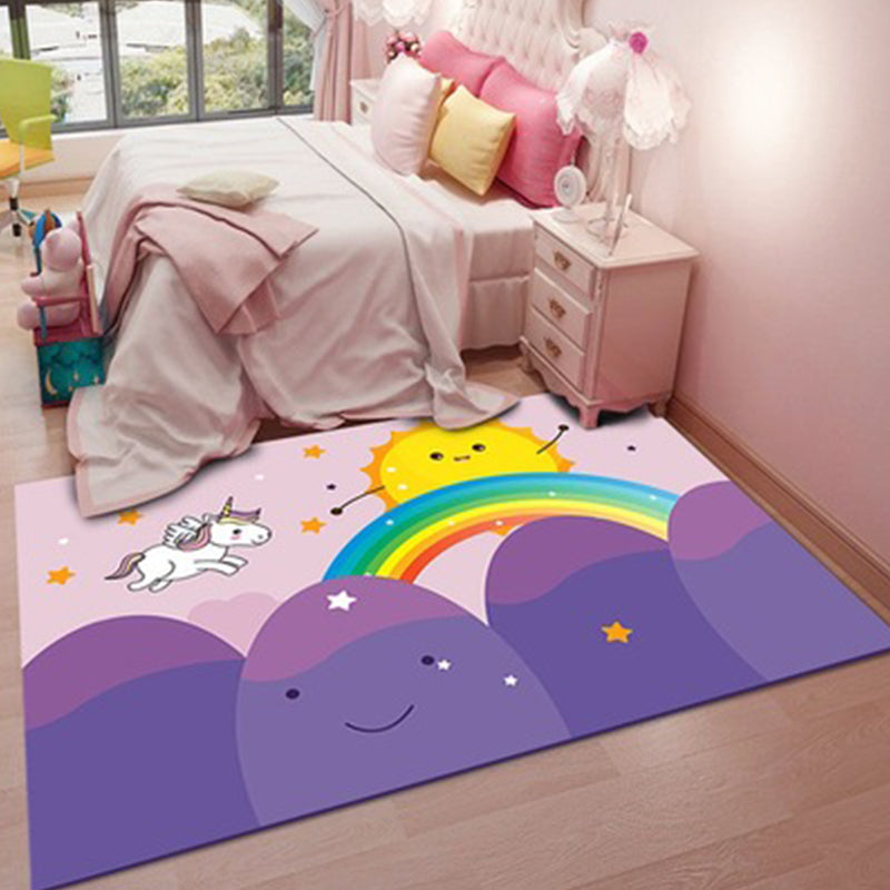Stornfield | Elegant Kids' Rug in Pink with Unicorn Cat Rabbit Animal Design, Polyester Pet-Friendly Playroom Mat