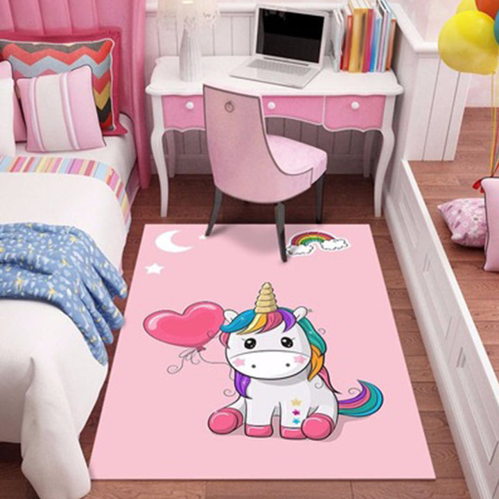 Stornfield | Elegant Kids' Rug in Pink with Unicorn Cat Rabbit Animal Design, Polyester Pet-Friendly Playroom Mat