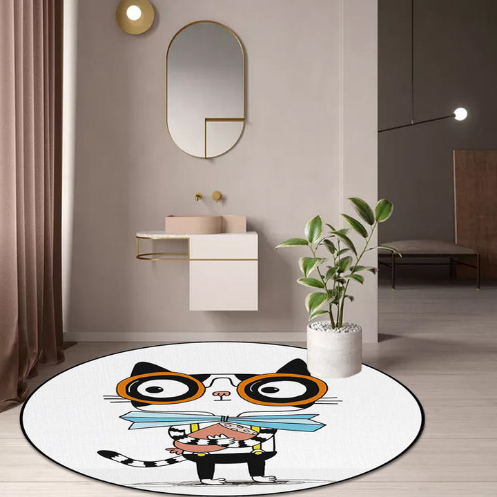 Stornfield | White and Blue Children's Bedroom Rug Animal Kids Cat Dots Pet-Friendly Polyester Rug