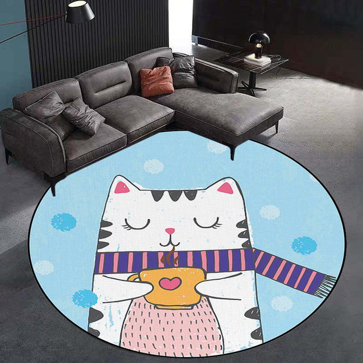 Stornfield | White and Blue Children's Bedroom Rug Animal Kids Cat Dots Pet-Friendly Polyester Rug
