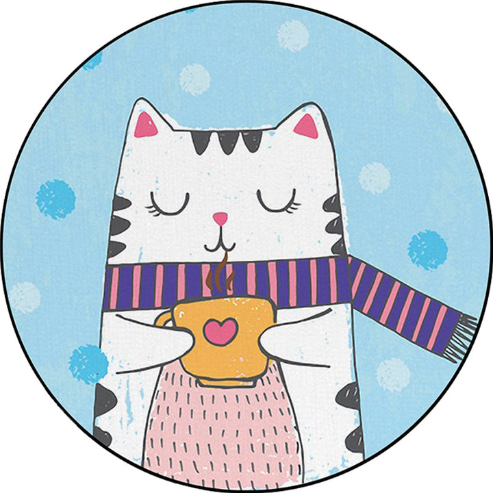 Stornfield | White and Blue Children's Bedroom Rug Animal Kids Cat Dots Pet-Friendly Polyester Rug