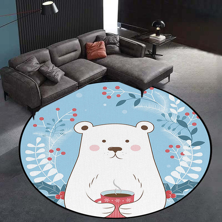 Stornfield | Blue Animal Print Bear Leaf Drink Polyester Kids' Bedroom Rug Non-Slip Backing