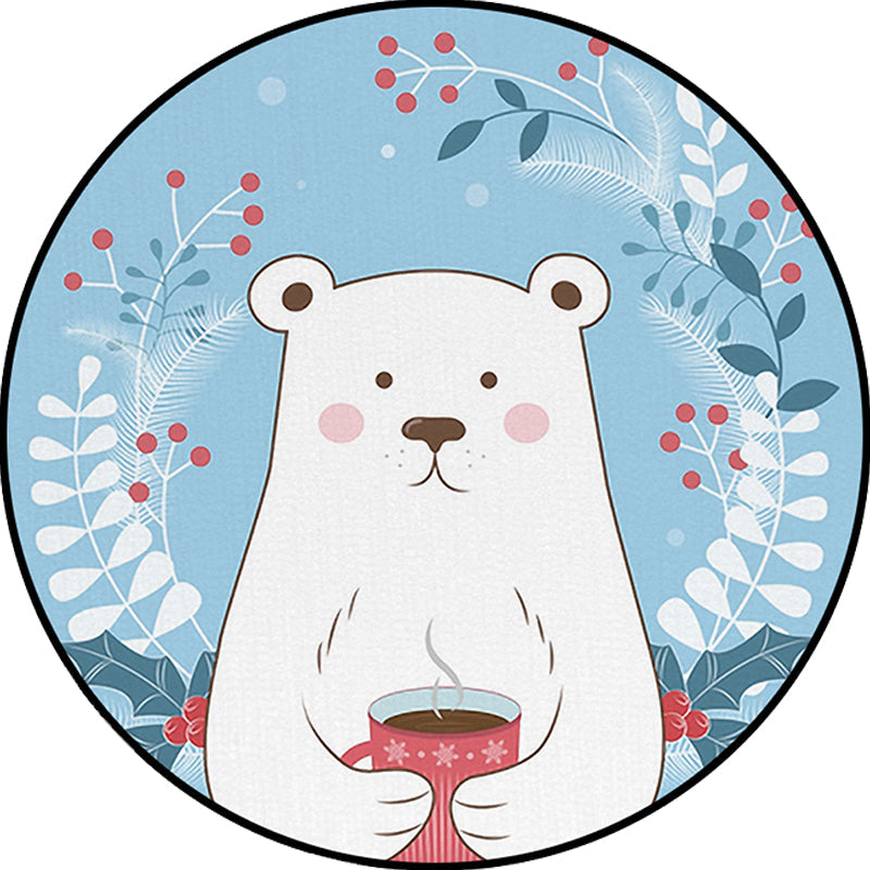 Stornfield | Blue Animal Print Bear Leaf Drink Polyester Kids' Bedroom Rug Non-Slip Backing
