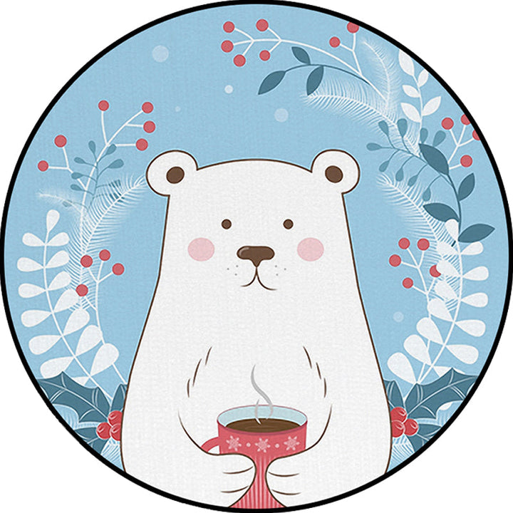 Stornfield | Blue Animal Print Bear Leaf Drink Polyester Kids' Bedroom Rug Non-Slip Backing