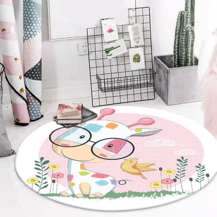 Stornfield | Blue and Pink Children's Animal Pattern Horse Rabbit Polyester Non-Slip Rug