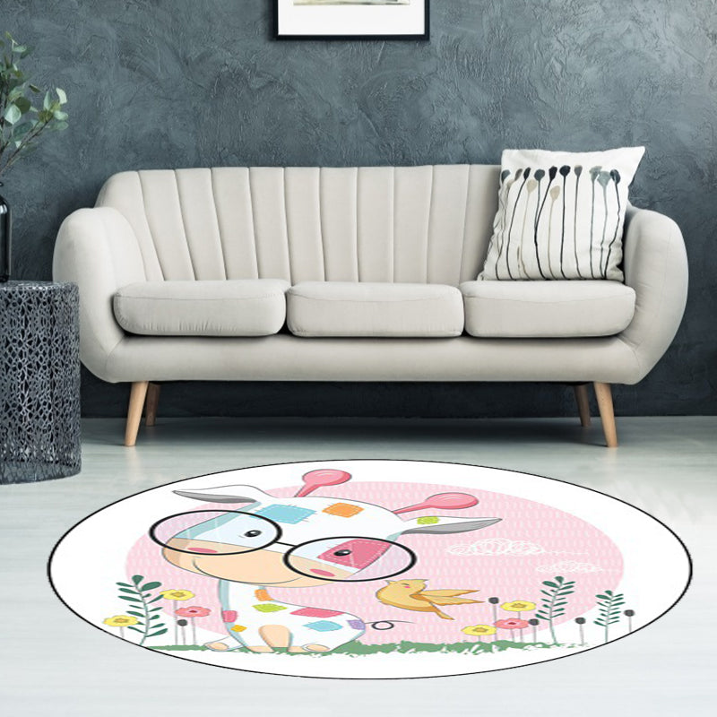 Stornfield | Blue and Pink Children's Animal Pattern Horse Rabbit Polyester Non-Slip Rug