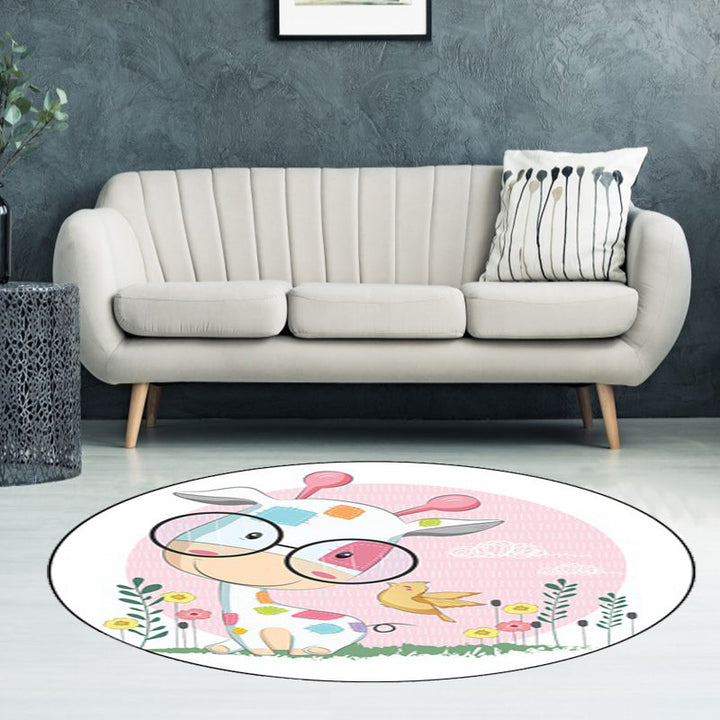 Stornfield | Blue and Pink Children's Animal Pattern Horse Rabbit Polyester Non-Slip Rug