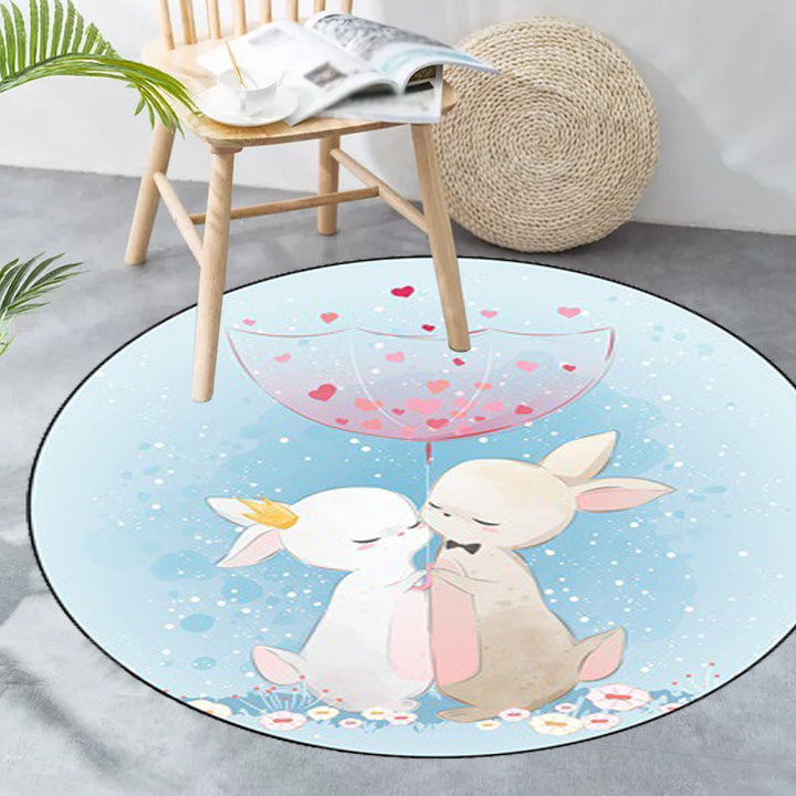 Stornfield | Blue and Pink Children's Animal Pattern Horse Rabbit Polyester Non-Slip Rug