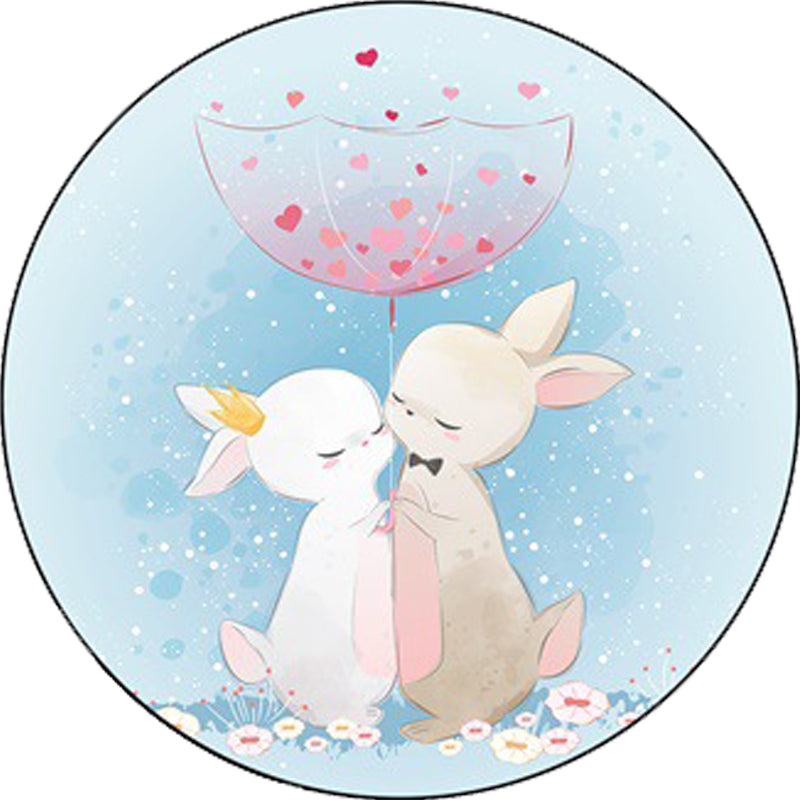 Stornfield | Blue and Pink Children's Animal Pattern Horse Rabbit Polyester Non-Slip Rug