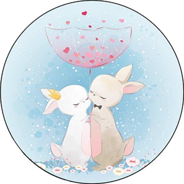 Stornfield | Blue and Pink Children's Animal Pattern Horse Rabbit Polyester Non-Slip Rug
