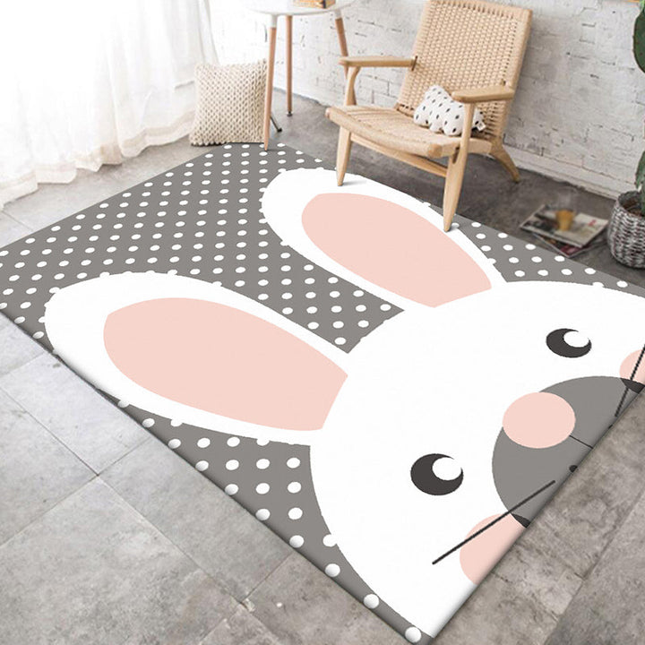Stornfield | Grey Kids Bedroom Rug Animal Bunny Dot Pattern Polyester Area Rug Non-slip Back Carpet