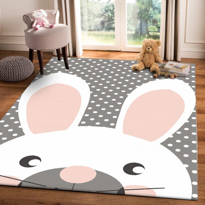 Stornfield | Grey Kids Bedroom Rug Animal Bunny Dot Pattern Polyester Area Rug Non-slip Back Carpet
