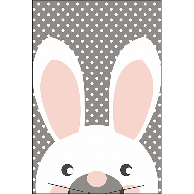 Stornfield | Grey Kids Bedroom Rug Animal Bunny Dot Pattern Polyester Area Rug Non-slip Back Carpet