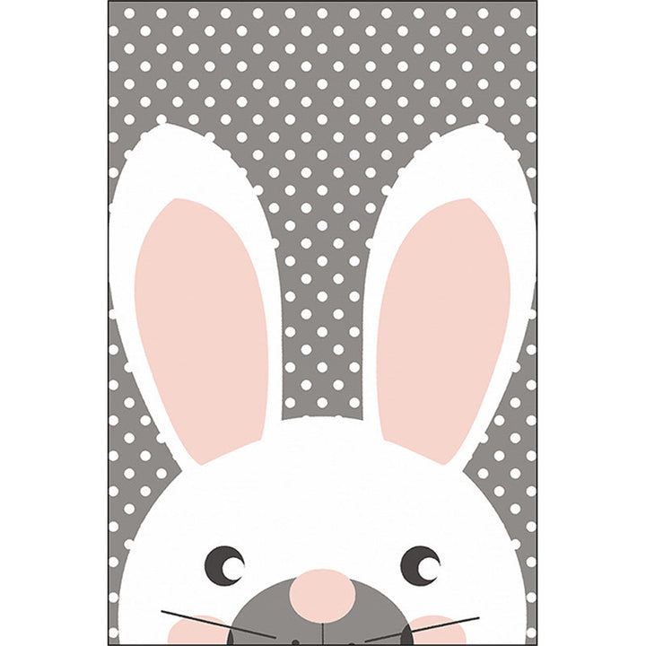 Stornfield | Grey Kids Bedroom Rug Animal Bunny Dot Pattern Polyester Area Rug Non-slip Back Carpet