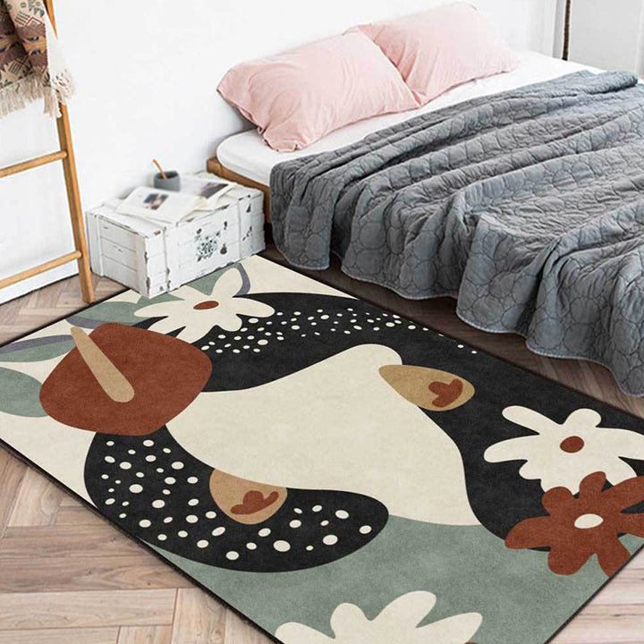 Stornfield | Stylish Black and Ivory Kids' Rug with Flowers, Leaves, and Polka Dot Pattern, Stain-Resistant Polyester Rug for Children's Room