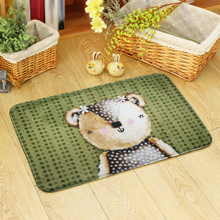 Stornfield | Beautiful Kids' Rug in Orange and Green with Bear Mouse Animal Pattern Polyester Rug Non-Slip Mat for Children's Room
