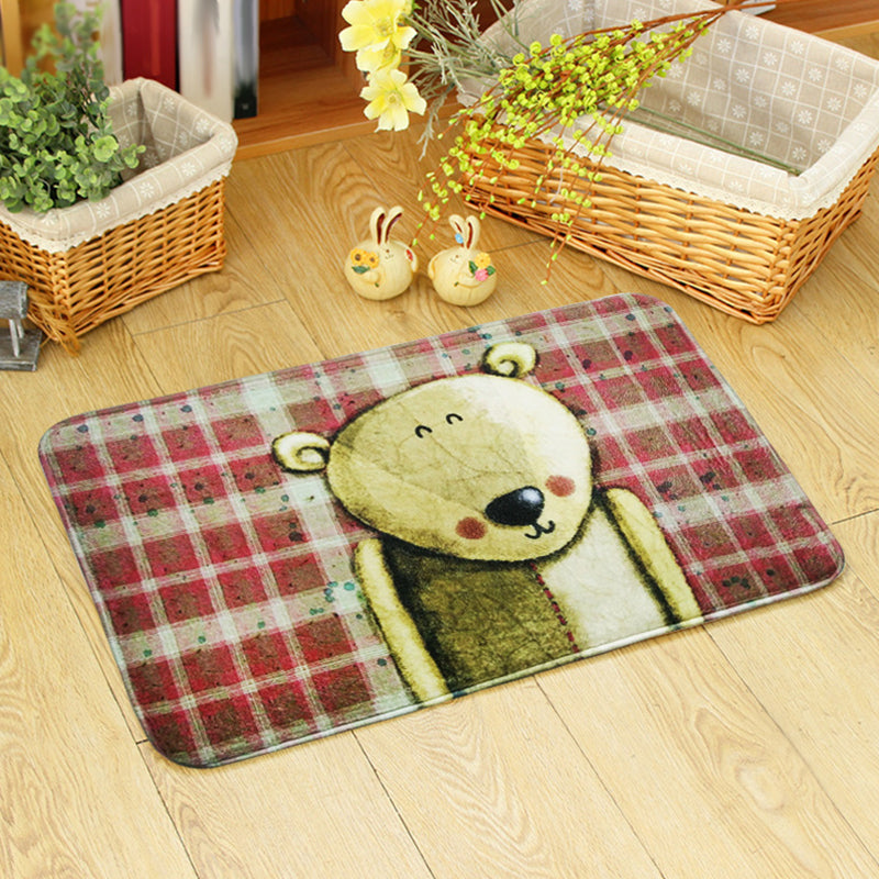 Stornfield | Beautiful Kids' Rug in Orange and Green with Bear Mouse Animal Pattern Polyester Rug Non-Slip Mat for Children's Room