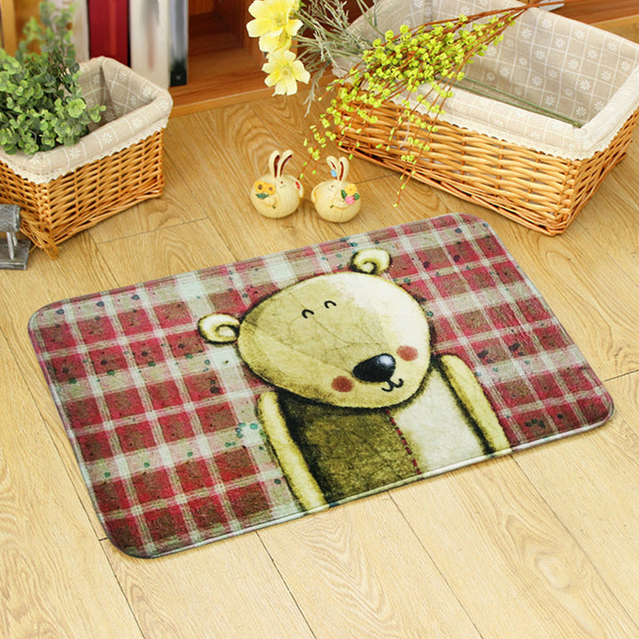 Stornfield | Beautiful Kids' Rug in Orange and Green with Bear Mouse Animal Pattern Polyester Rug Non-Slip Mat for Children's Room