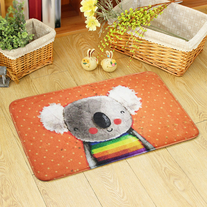 Stornfield | Beautiful Kids' Rug in Orange and Green with Bear Mouse Animal Pattern Polyester Rug Non-Slip Mat for Children's Room