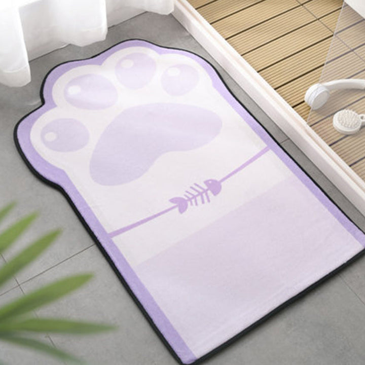 Stornfield | Pink and Purple Uneven Children's Rug with Paw Print Pattern and Bow Polyester Rug with Non-Slip Backing