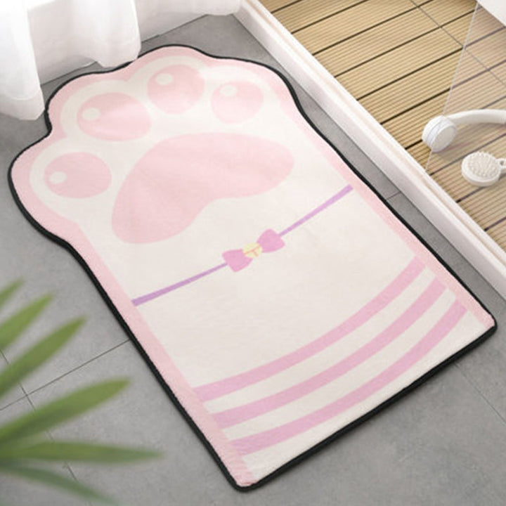 Stornfield | Pink and Purple Uneven Children's Rug with Paw Print Pattern and Bow Polyester Rug with Non-Slip Backing