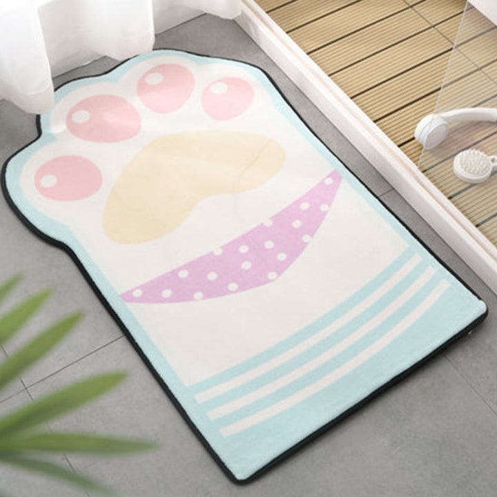 Stornfield | Pink and Purple Uneven Children's Rug with Paw Print Pattern and Bow Polyester Rug with Non-Slip Backing