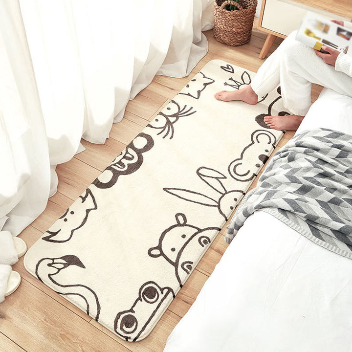 Stornfield | White and Grey Animal Panda Penguin Pattern Children's Room Rug Machine Washable Polyester Rug