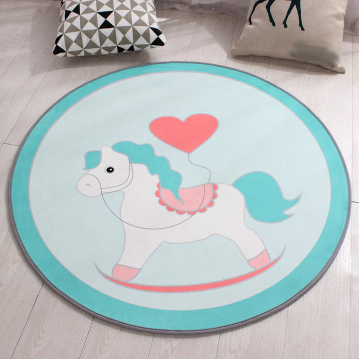 Stornfield | Stylish Kids' Animal Print Rug in Yellow and Green Horse Whale Panda Design, Polyester with Non-Slip Backing for Children's Room