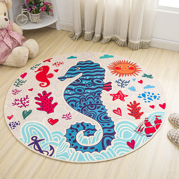 Stornfield | Stylish Kids' Animal Print Rug in Yellow and Green Horse Whale Panda Design, Polyester with Non-Slip Backing for Children's Room