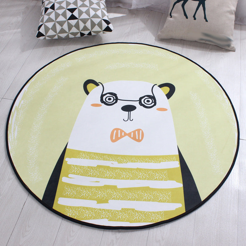 Stornfield | Stylish Kids' Animal Print Rug in Yellow and Green Horse Whale Panda Design, Polyester with Non-Slip Backing for Children's Room