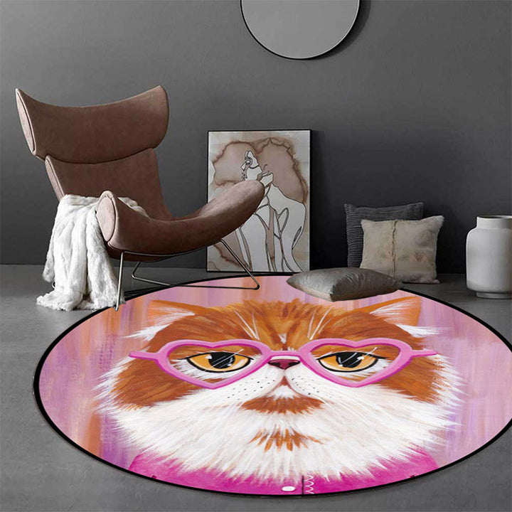 Stornfield | Pink and Blue Polyester Casual Kids Rug with Cat Animal Pattern, Stain Resistant and Non-Slip for Kids Room