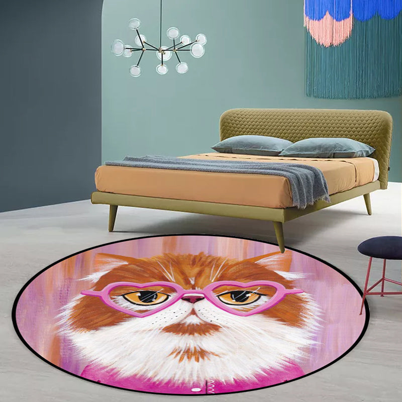 Stornfield | Pink and Blue Polyester Casual Kids Rug with Cat Animal Pattern, Stain Resistant and Non-Slip for Kids Room