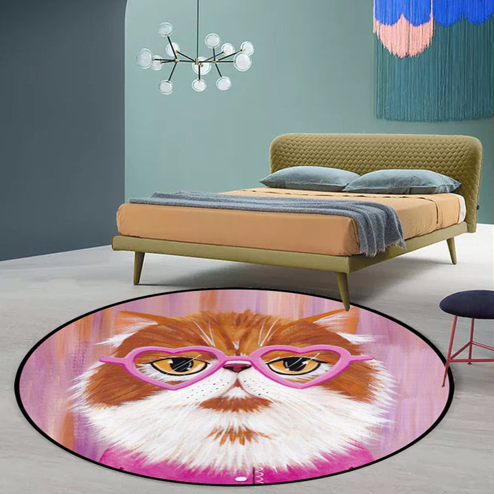 Stornfield | Pink and Blue Polyester Casual Kids Rug with Cat Animal Pattern, Stain Resistant and Non-Slip for Kids Room
