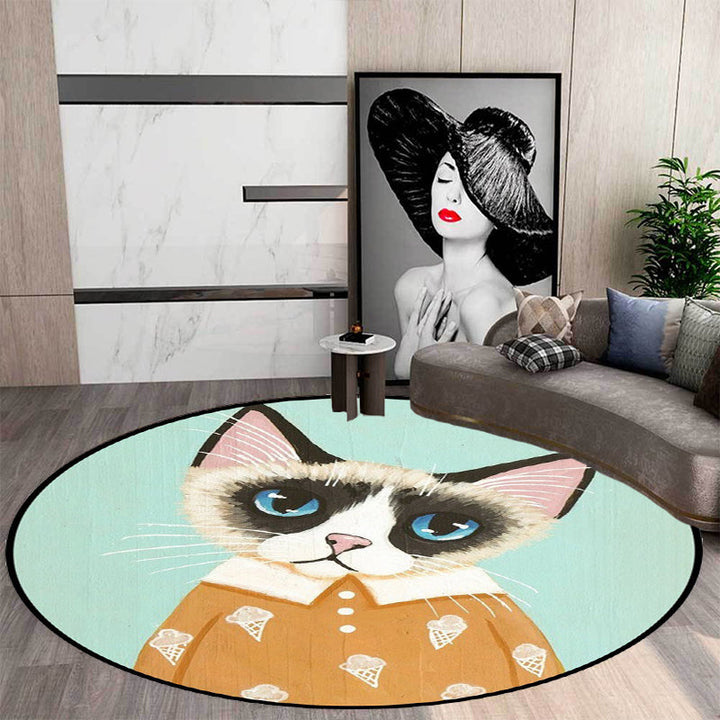 Stornfield | Pink and Blue Polyester Casual Kids Rug with Cat Animal Pattern, Stain Resistant and Non-Slip for Kids Room