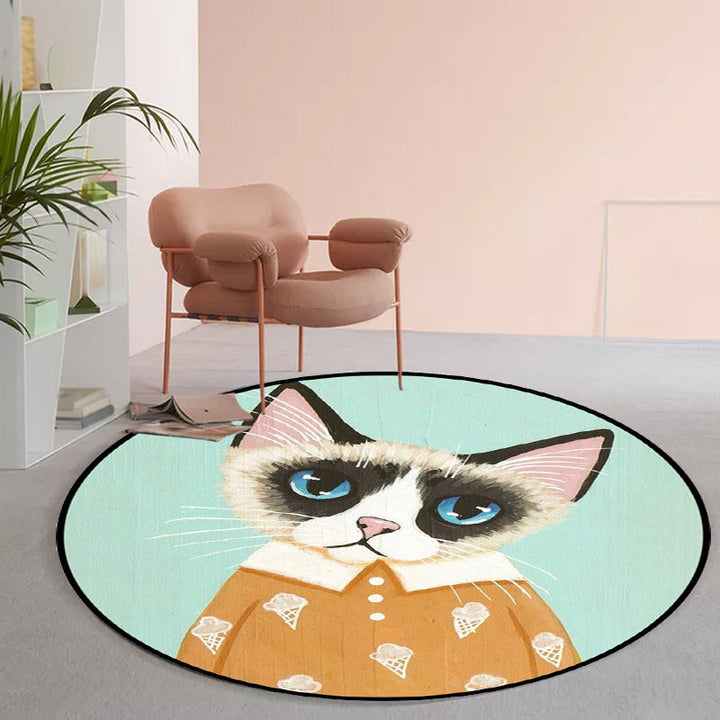 Stornfield | Pink and Blue Polyester Casual Kids Rug with Cat Animal Pattern, Stain Resistant and Non-Slip for Kids Room