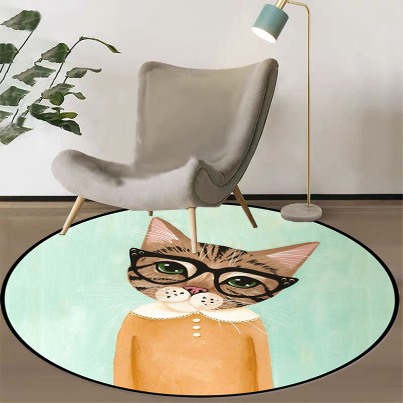 Stornfield | Pink and Blue Polyester Casual Kids Rug with Cat Animal Pattern, Stain Resistant and Non-Slip for Kids Room