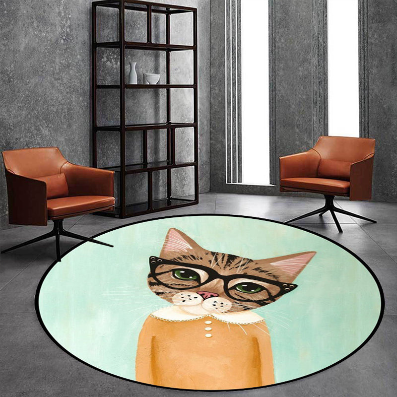 Stornfield | Pink and Blue Polyester Casual Kids Rug with Cat Animal Pattern, Stain Resistant and Non-Slip for Kids Room