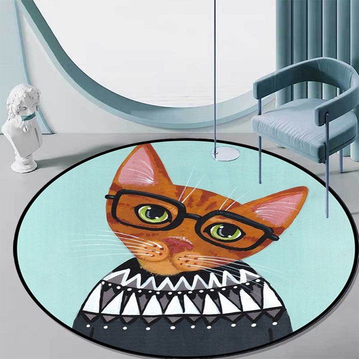 Stornfield | Pink and Blue Polyester Casual Kids Rug with Cat Animal Pattern, Stain Resistant and Non-Slip for Kids Room
