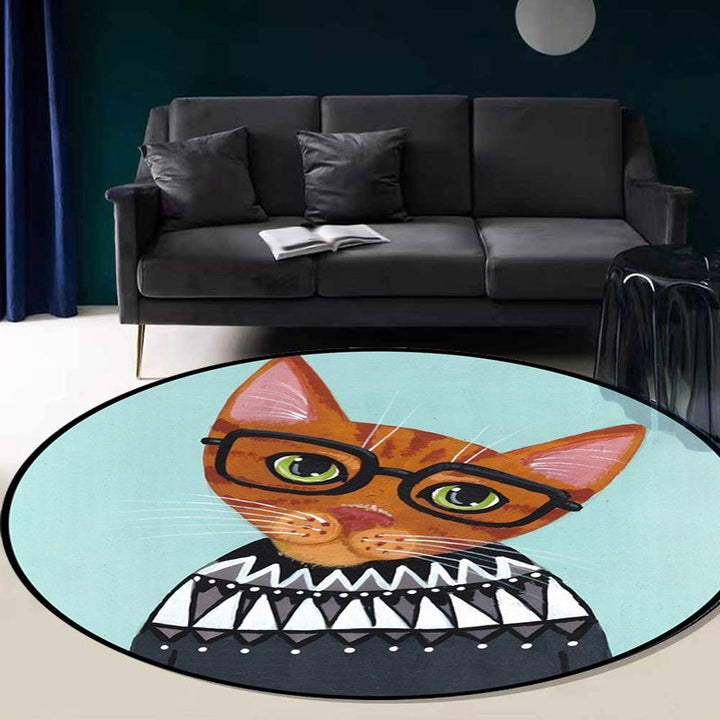 Stornfield | Pink and Blue Polyester Casual Kids Rug with Cat Animal Pattern, Stain Resistant and Non-Slip for Kids Room