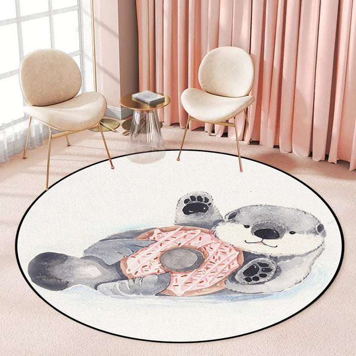 Stornfield | Kids rug in white with fox koala alpaca animal print in polyester, pet friendly, washable area rug