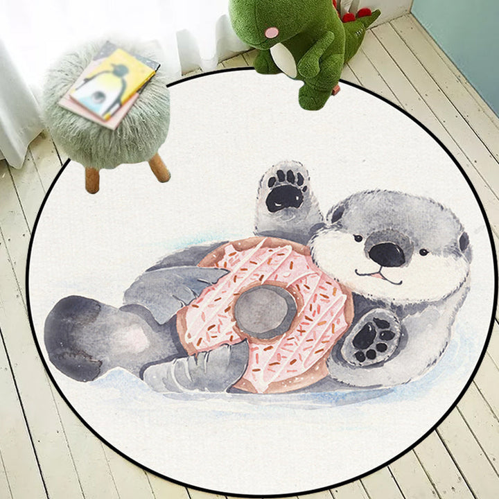 Stornfield | Kids rug in white with fox koala alpaca animal print in polyester, pet friendly, washable area rug