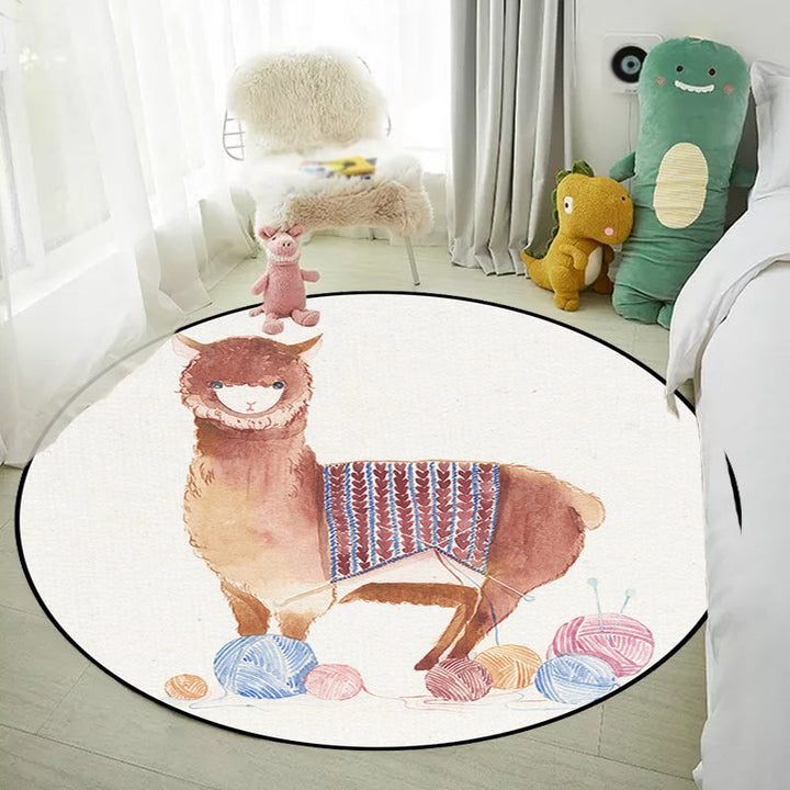 Stornfield | Kids rug in white with fox koala alpaca animal print in polyester, pet friendly, washable area rug