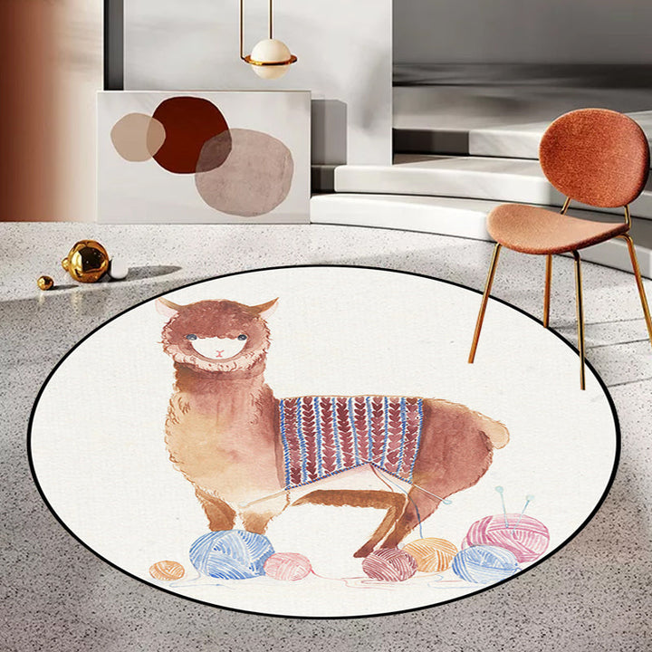Stornfield | Kids rug in white with fox koala alpaca animal print in polyester, pet friendly, washable area rug