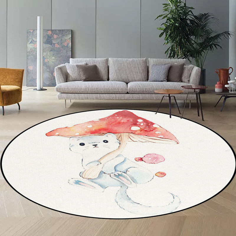 Stornfield | Kids rug in white with fox koala alpaca animal print in polyester, pet friendly, washable area rug