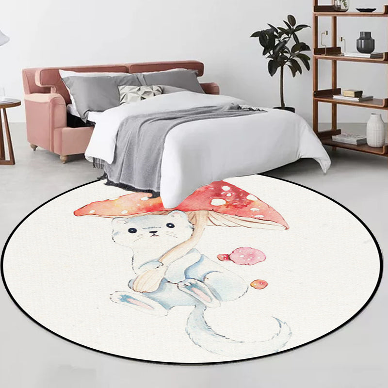 Stornfield | Kids rug in white with fox koala alpaca animal print in polyester, pet friendly, washable area rug