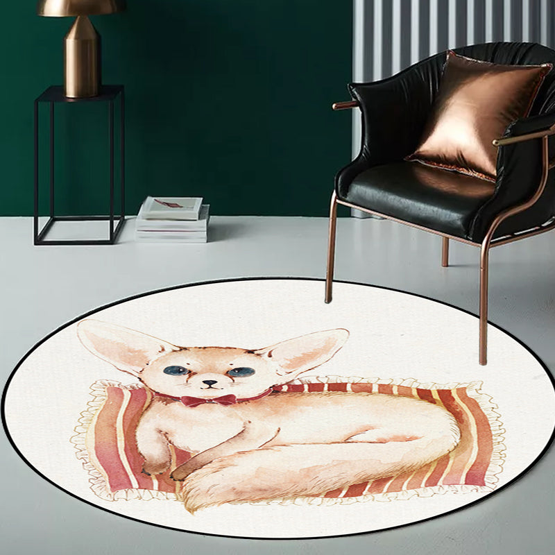 Stornfield | Kids rug in white with fox koala alpaca animal print in polyester, pet friendly, washable area rug