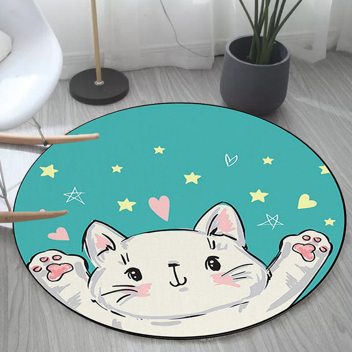 Stornfield | Kids' Rug with Animal Patterns in Green and Yellow, Cat, Heart, Star, Polyester Rug, Stain Resistant, Area Rug