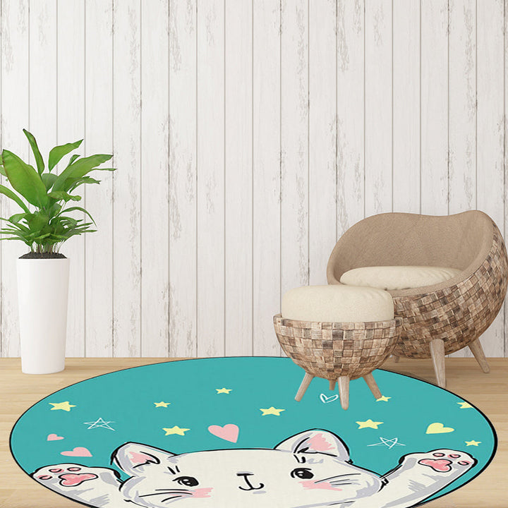 Stornfield | Kids' Rug with Animal Patterns in Green and Yellow, Cat, Heart, Star, Polyester Rug, Stain Resistant, Area Rug