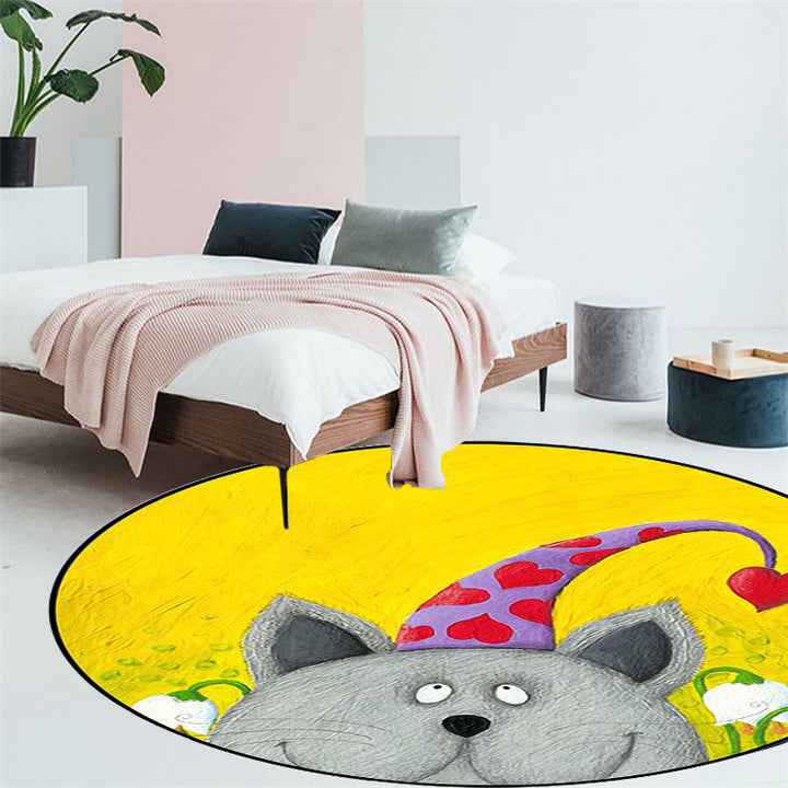 Stornfield | Kids' Rug with Animal Patterns in Green and Yellow, Cat, Heart, Star, Polyester Rug, Stain Resistant, Area Rug