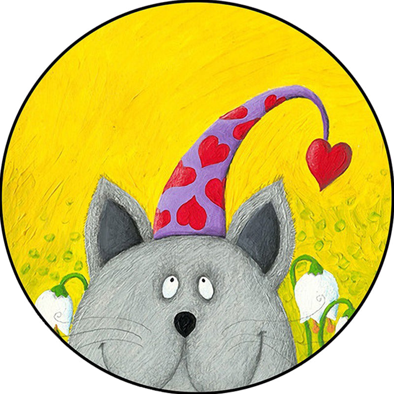 Stornfield | Kids' Rug with Animal Patterns in Green and Yellow, Cat, Heart, Star, Polyester Rug, Stain Resistant, Area Rug